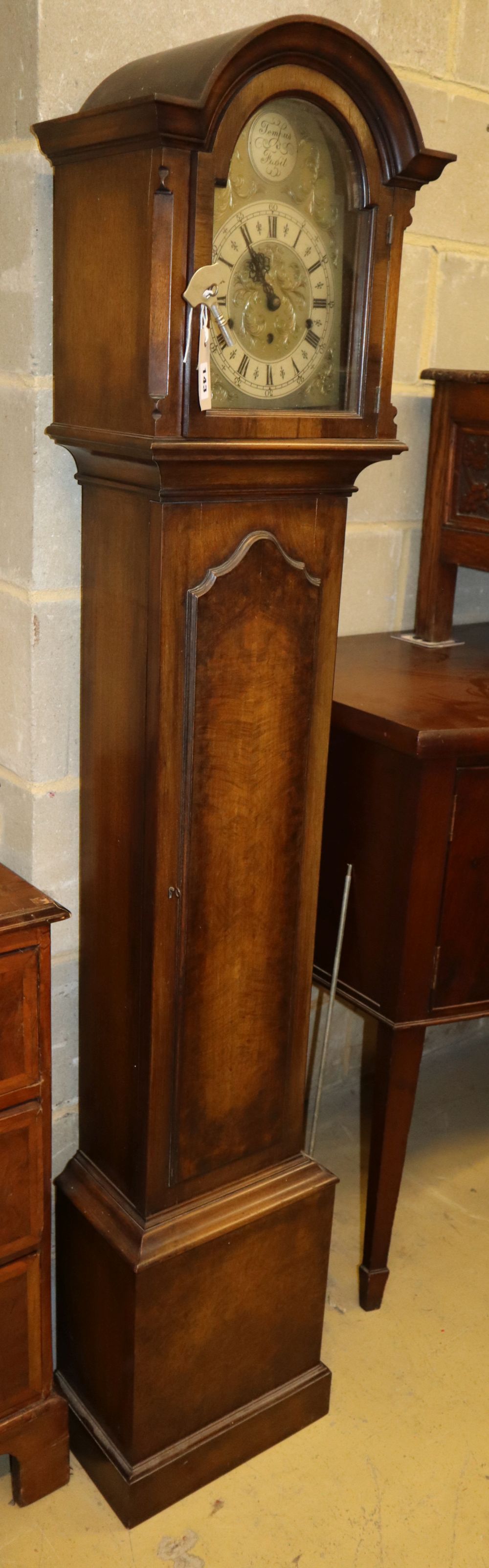 A 1930s walnut cased grandmother clock, H.168cm